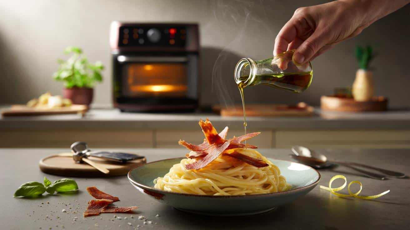 Chef Javi García: “Mi menú favorito, cuando quiero un plato sencillo en casa, son unos espaguetis blancos con jamón en la ‘airfryer’. Después le añado un aceite de albahaca súper fácil de hacer”