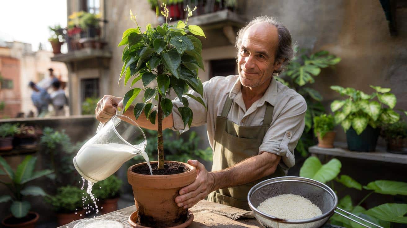 Roberto García, jardinero: “Regar con agua de arroz da brillo y fuerza a las plantas en pocos días”